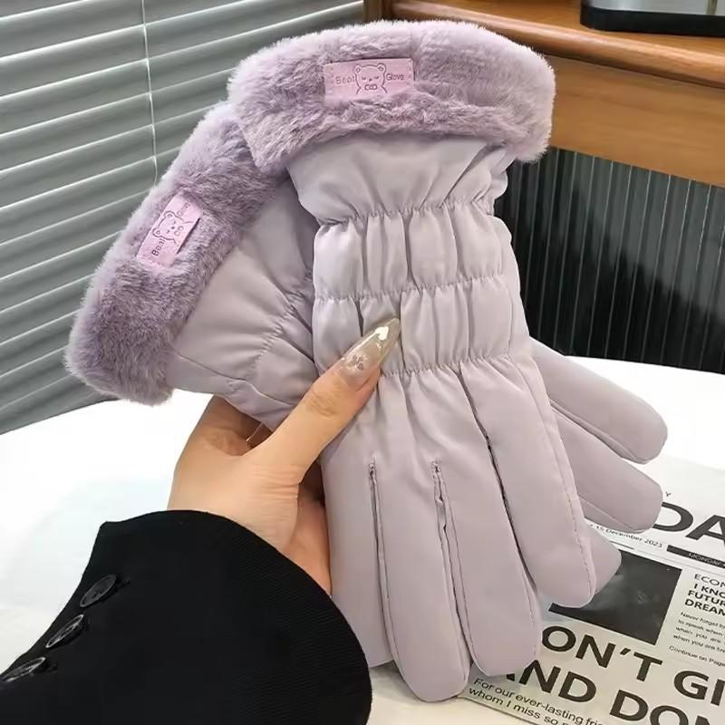 Winter Warm Thick Gloves Cute Little Bear Plush Wrist Waterproof Touch Screen Protector Warm Gloves Outdoor Skiing Equipment