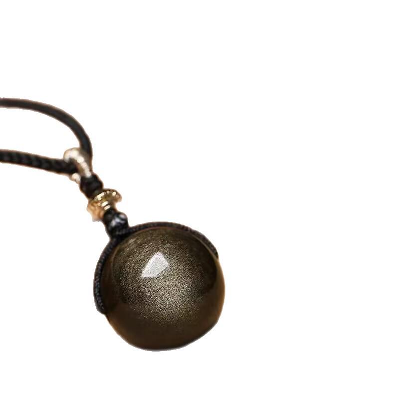 Natural Rainbow Obsidian Gold Round Pendant Necklace for Women