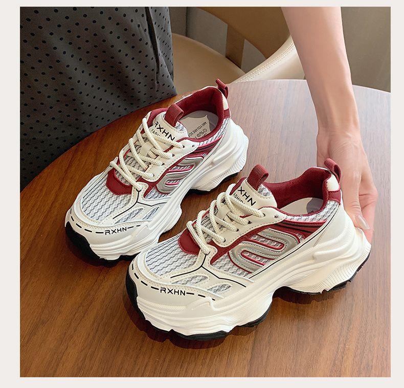 

Platform dad shoes girl 2025 new spring and summer breathable mesh student fried street single net casual red sports shoes 35