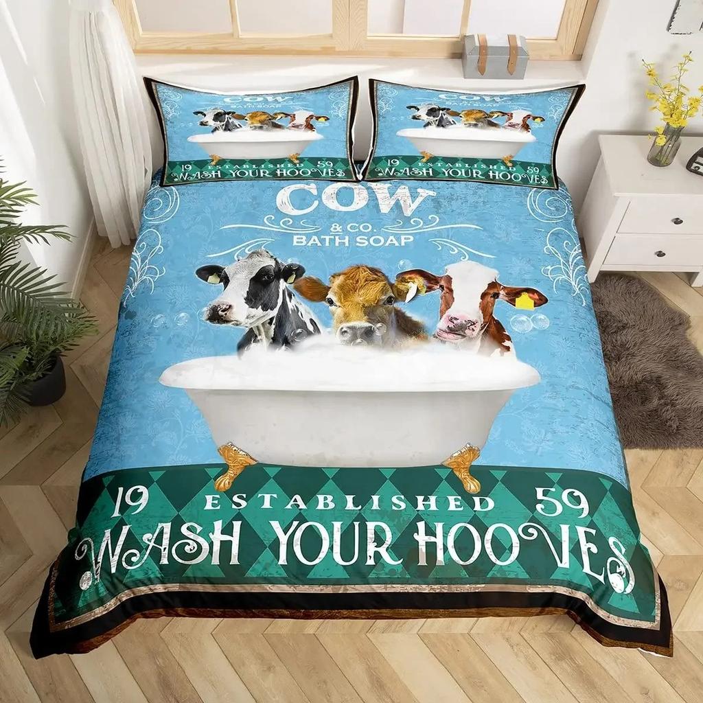 Cows Duvet Cover Set Black and White Milk Cow Print Comforter Cover Animal Theme Bedding Set Room Decor Pink King Quilt Covers