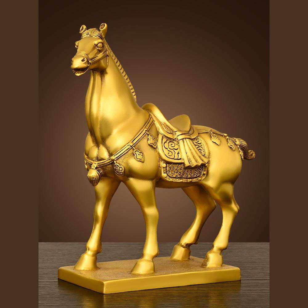 Pure Brass Tang Horse Figurine - Zodiac Success Mascot for Office & Home Decor.