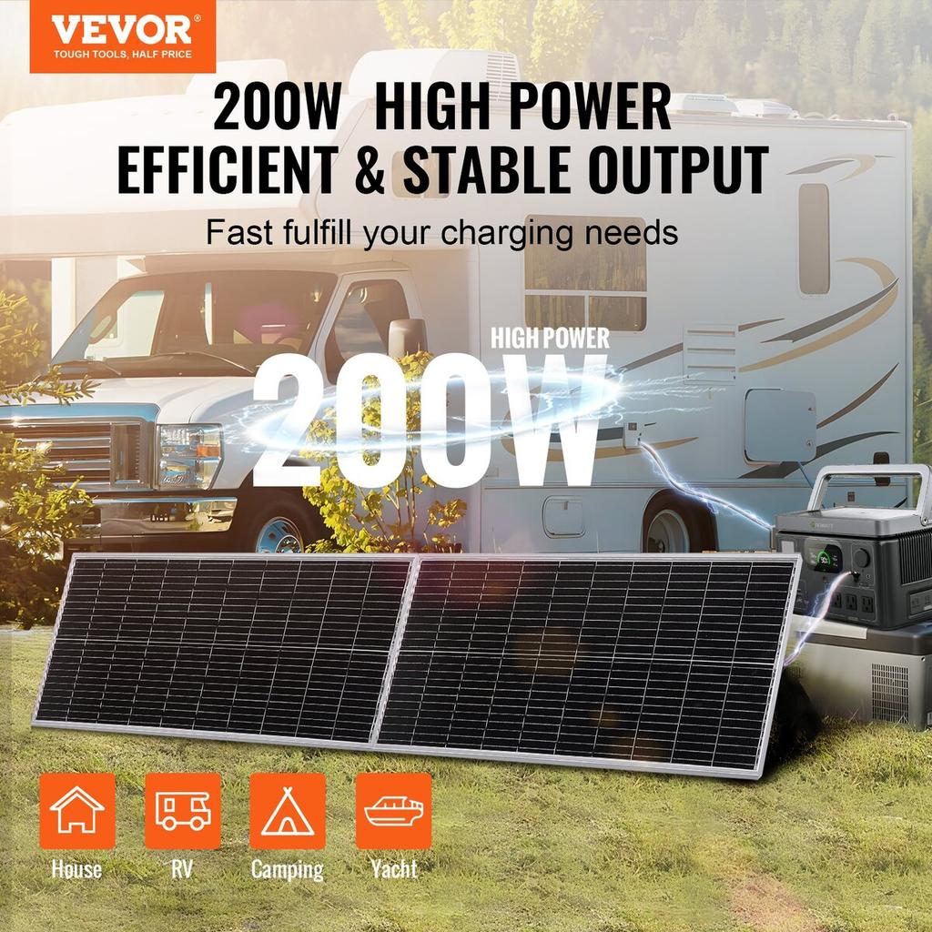 200W Monocrystalline Solar Panel Kit 2PCS Solar Panels & Charge Controller