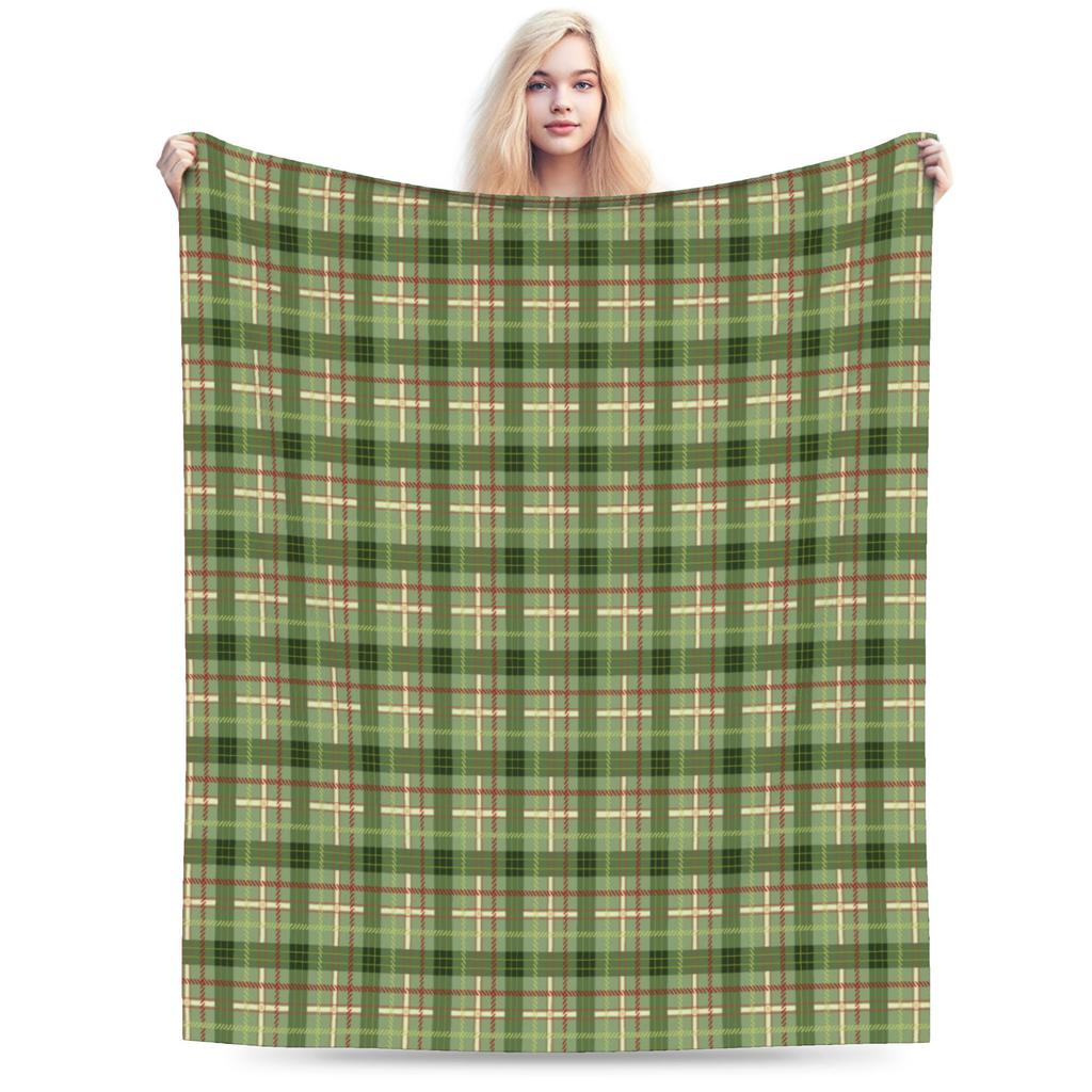 Christmas Green Check Tartan Plaid  Blankets Fleece All Season  Breathable Lightweight Thin Throw Blanket for Bed Car Bedspread