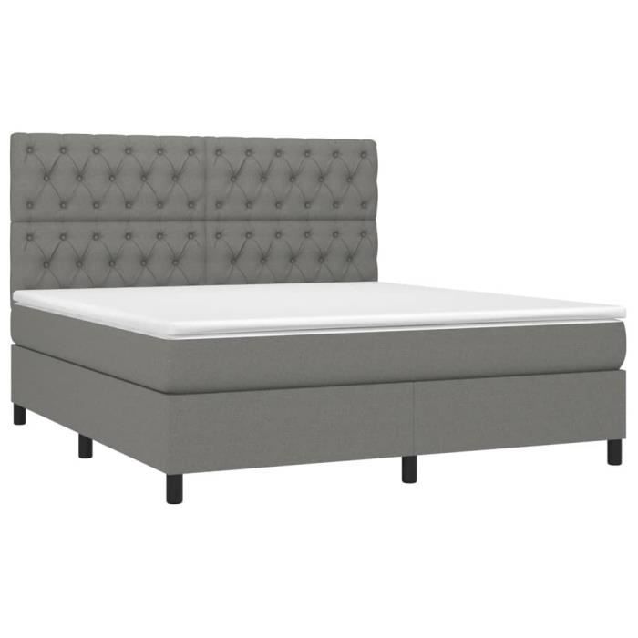 3142026 vidaXL Lit à sommier tapissier avec matelas Gris foncé 160x200cm Tissu