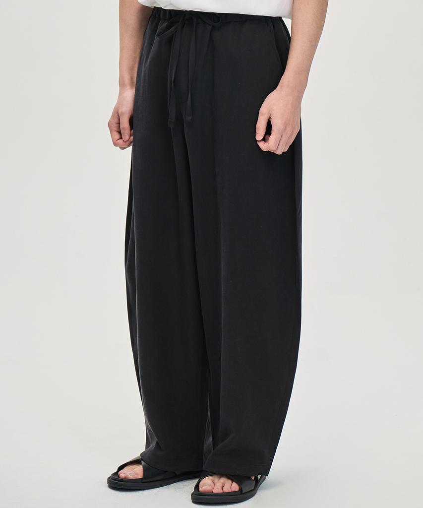PRAIRIE Linen Barrel Fit Wide Slacks (Black)