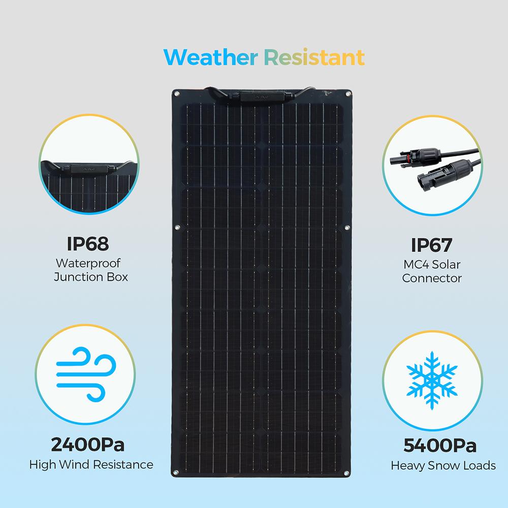 Flexible Solar Panel 50 Watt 12 Volt Monocrystalline Semi-Flexible Bendable 50W 100W Off-Grid Charger Marine RV Cabin Van Car 4