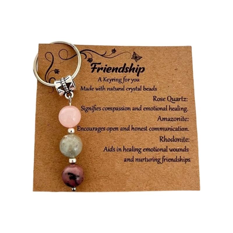 Sister Birthday Gift Set Agate Stone Keychain With Sentimental Message Card and Beaded Bracelet for Women