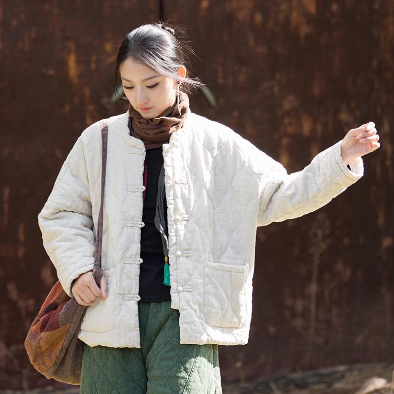 

Women s Winter Quilted Ramie Jacket with Frog Closure and Stand Collar One Size