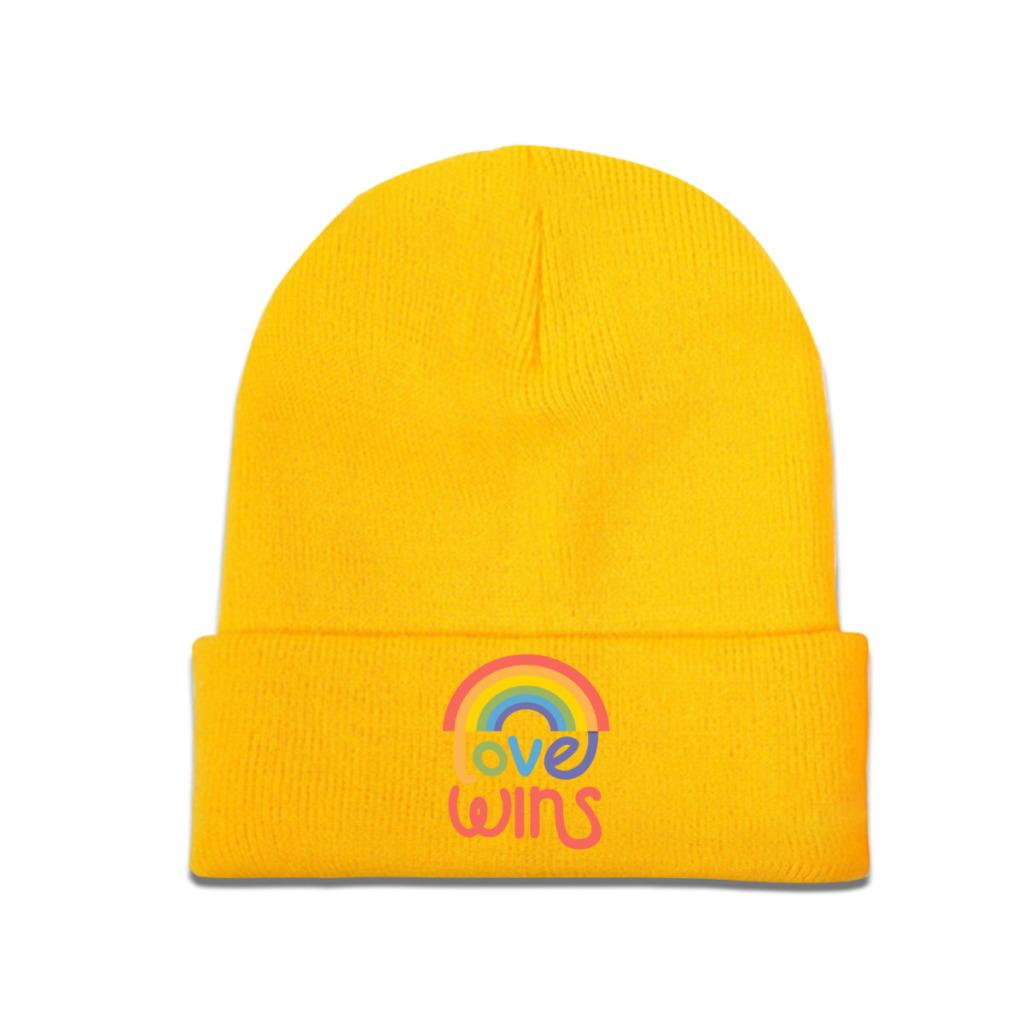 Love Wins LGBT Gay Rights Knitted Hat Women's Unisex's Beanies Autumn Winter Hats Polyester Rainbow Gay Pride Casual Melon Cap