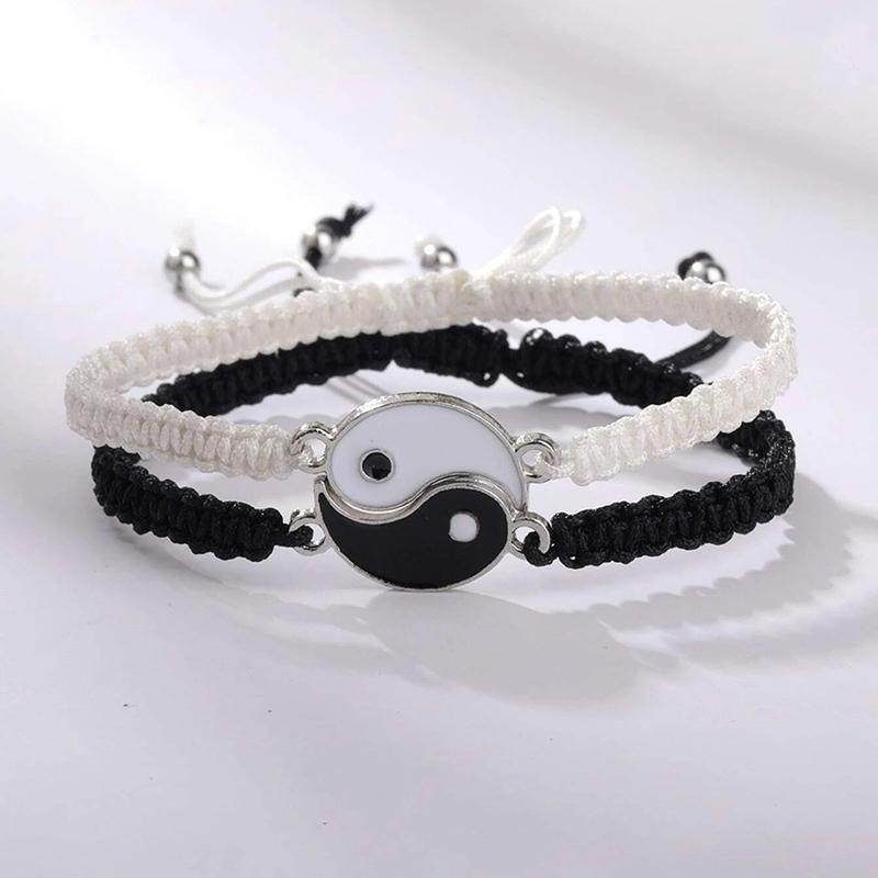 1Pcs Simple Tai Chi Bagua Black And White Yin And Yang Rope Braided Telescopic Adjustment Bracelet For Men And Women Coupl