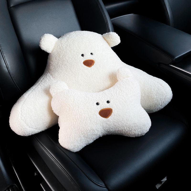 Cartoon Car Headrest Neck Pillow: Cute Plush Winter Lumbar Support for Women