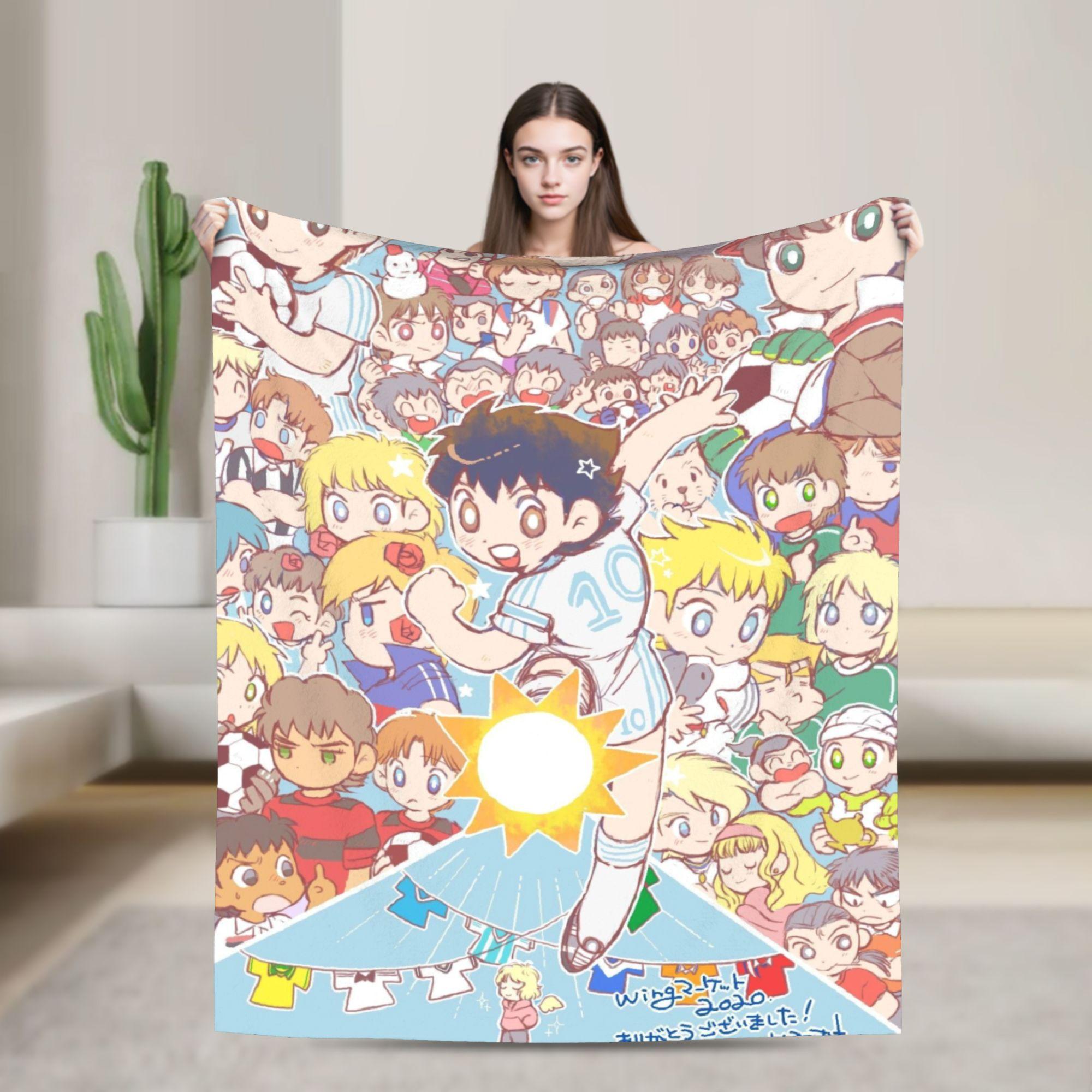 

Captain Tsubasa Warm Soft Blanket Soccer Cartoon Decorative Plush Throw Blanket Print Living Room Flannel Bedspread Bed Cover 75cmx90cm