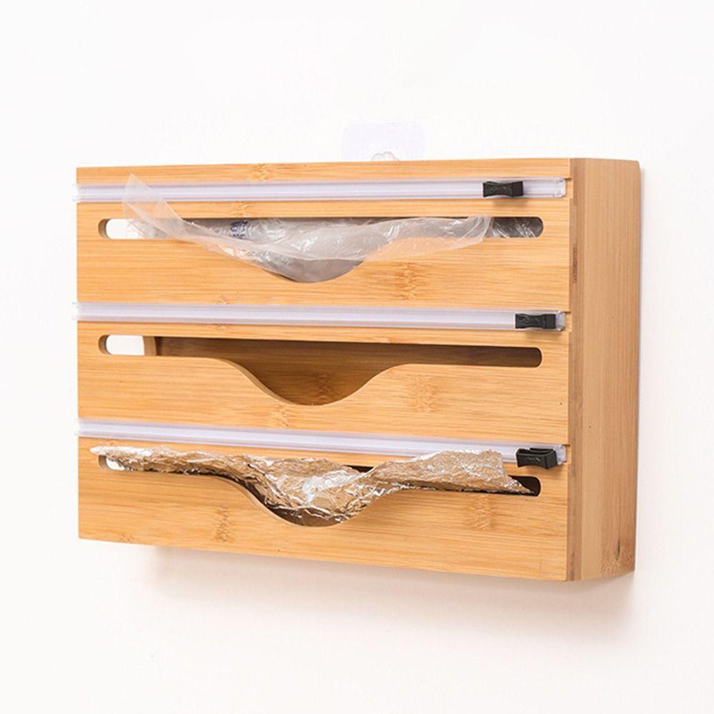 Bamboo Cling Film Cutter Box Wall Mounted Wrap Dispenser Practical Tin Foil Cutter  Restaurants