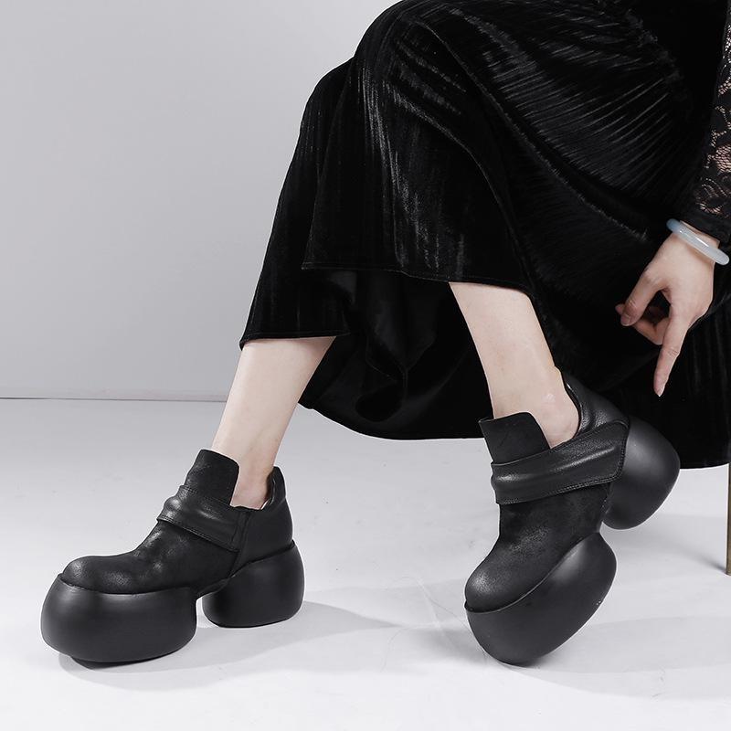 2024 Autumn/Winter Women's Retro Handmade Thick-Soled High-Top Leather Shoes