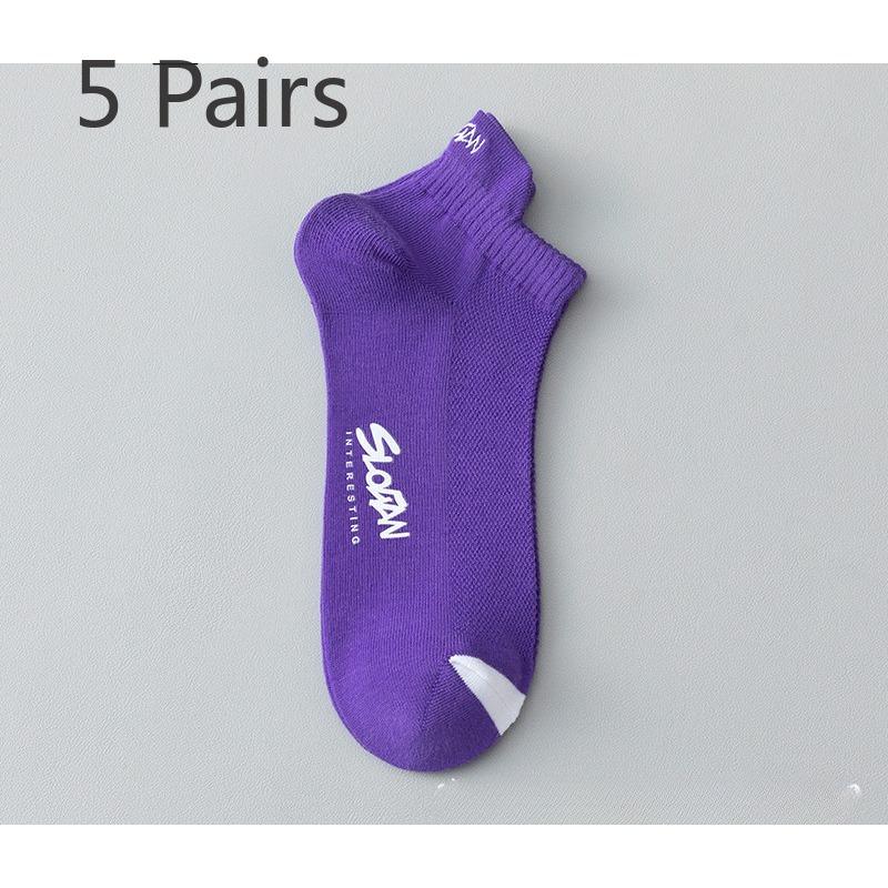 

5 пар носков мужские антизапаховые потные короткие носки весенне-летние тонкие с мелким вырезом носки с ушками из хлопка дышащие спортивные носки хлопок 5 pairs фиолетовый