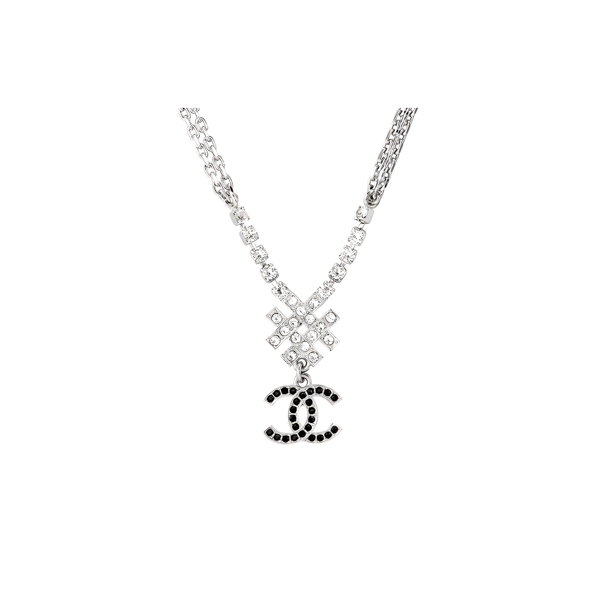 

Chanel Trendy Double C Pendant Long Metal Necklace Women necklace Silver AB8960-B08689-NJ339 Silver,F
