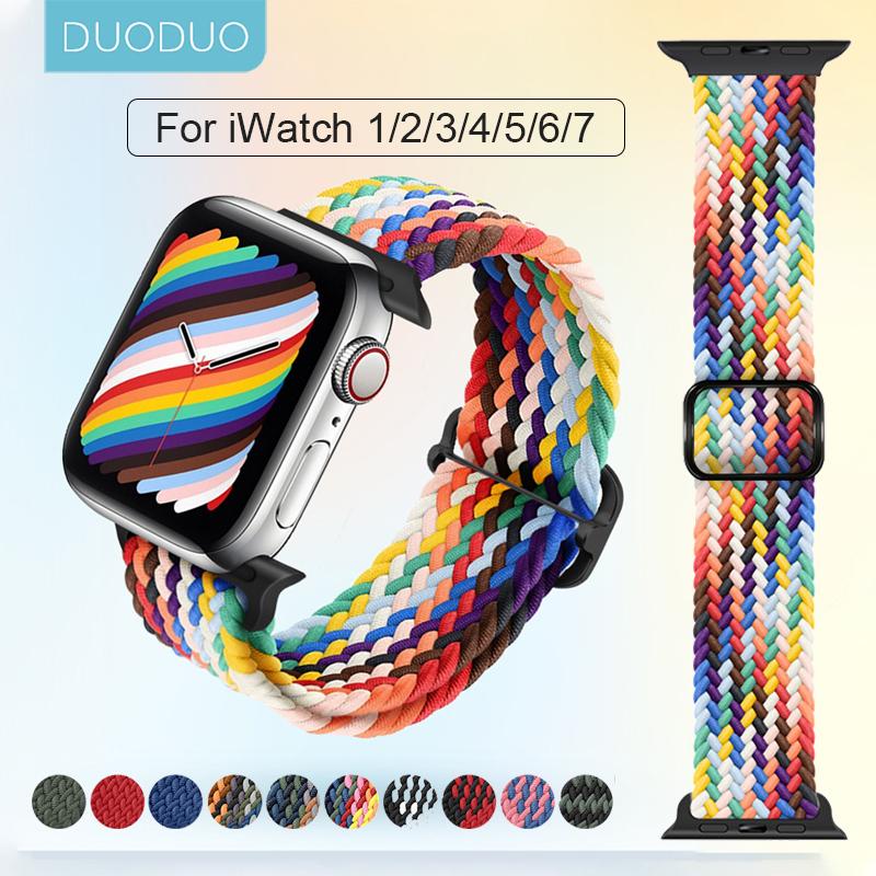 

Нейлоновый плетеный ремешок с одиночной петлей для iwatch 7, 6, 5, 4, 3, 2, 145 мм, 41 мм, 44 мм, 40 мм, регулируемый эластичный ремешок для браслета iwatch 3, 42 мм, 38 мм