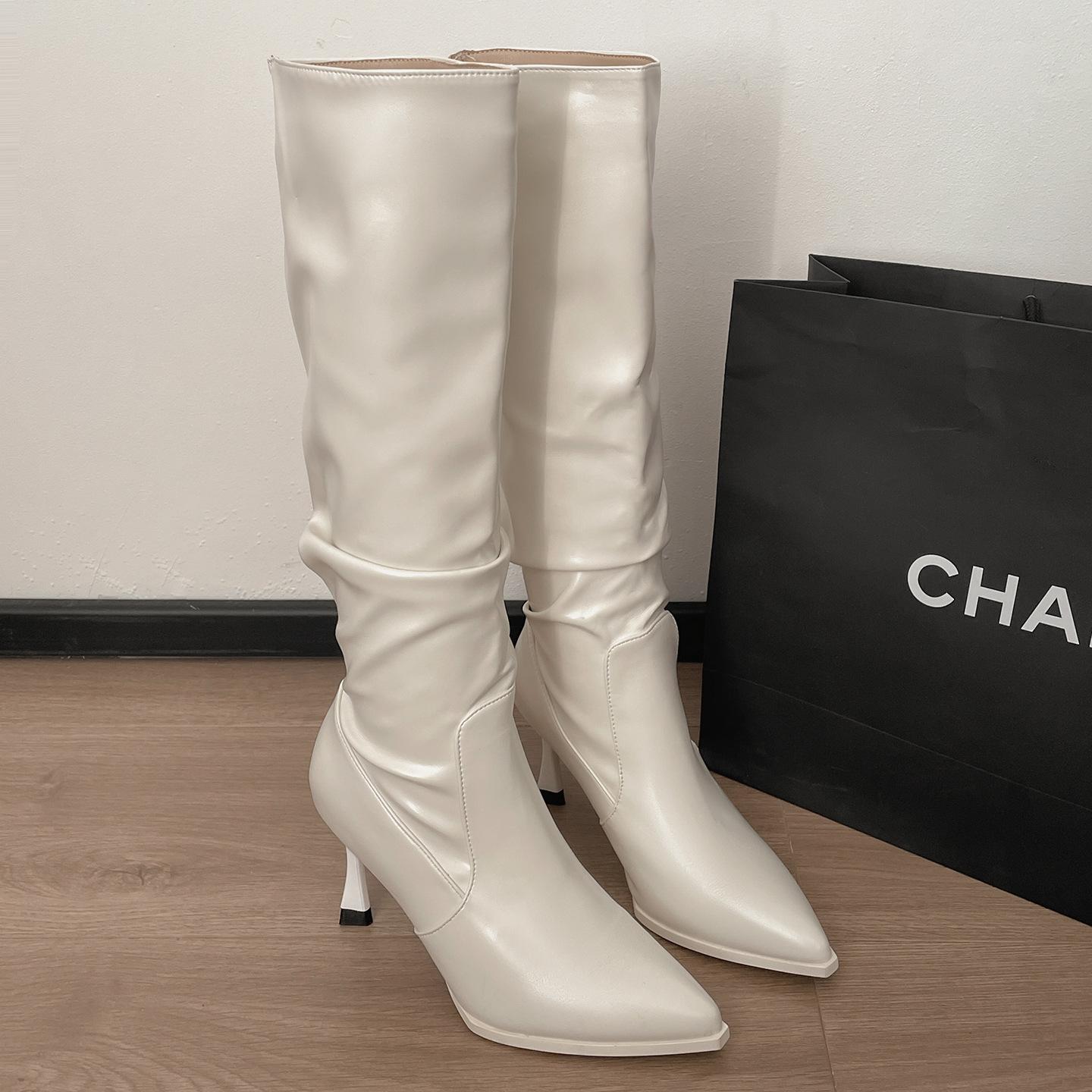 

Black but knee pointed stiletto boots women s boots 2025 new autumn height-increasing and thin knight boots 35 белый