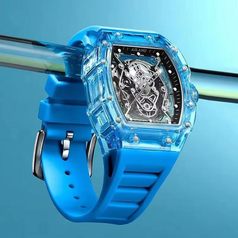 AI LANG Famous Brand Silicone Strap Skeleton Mechanical Watch Waterproof Luminous Fashion Automatic Hollow Watches
