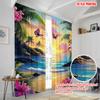 Set Of 2 Plane Printing Popular Curtain Panels Vibrant Flowers Palms Polyester Easy Install Without Rod Versatile All Use Curtains Made