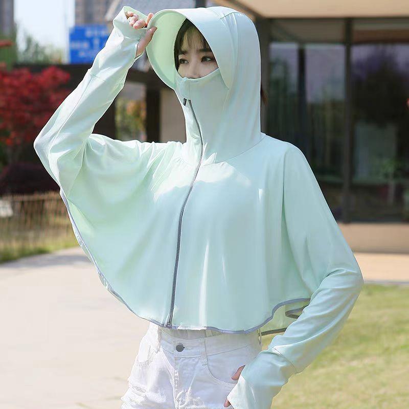 Large Brim Sun Protection Clothing for Women In Summer, Ice Silk Jacket, Sun Protection Cardigan for Cycling and Electric Vehicles, UV Protection