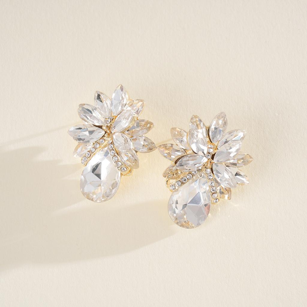 Light Luxury Diamond Water Drop Flower Silver Needle Earrings Fashion Personality Earrings Sense Earrings