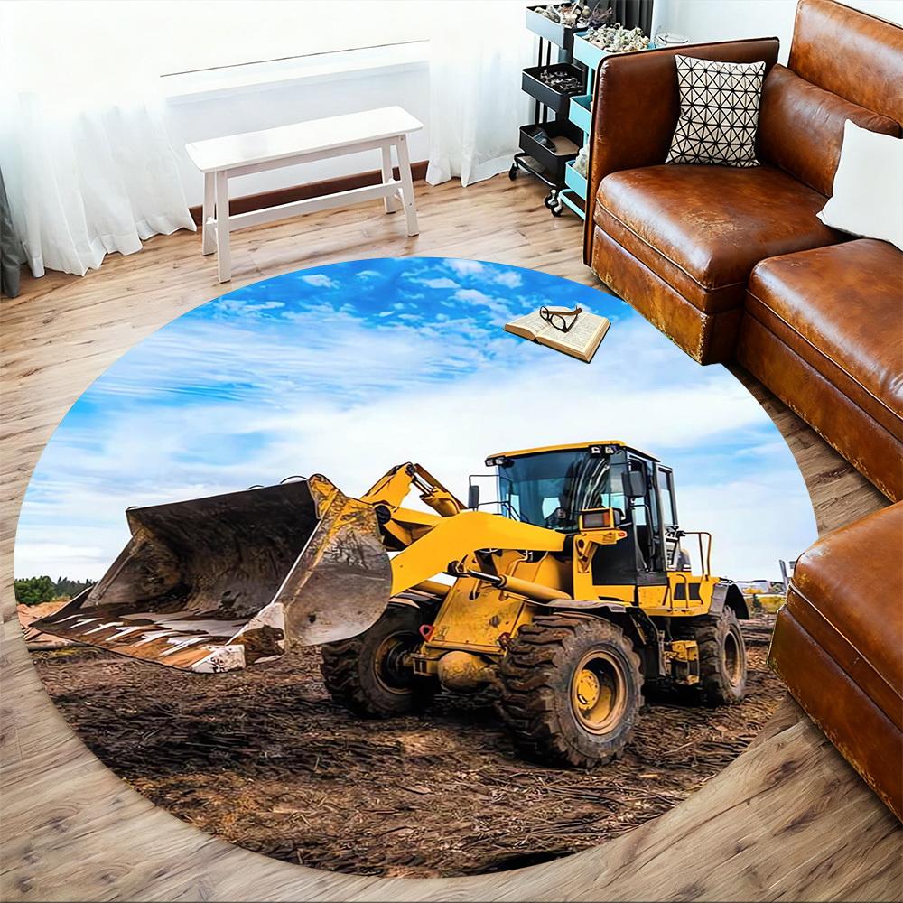 1pc bulldozer construction Round Chair mat Area Rug - Non-Slip, Floor Mat for Office, Bedroom, home decor Christmas Gift p0811265