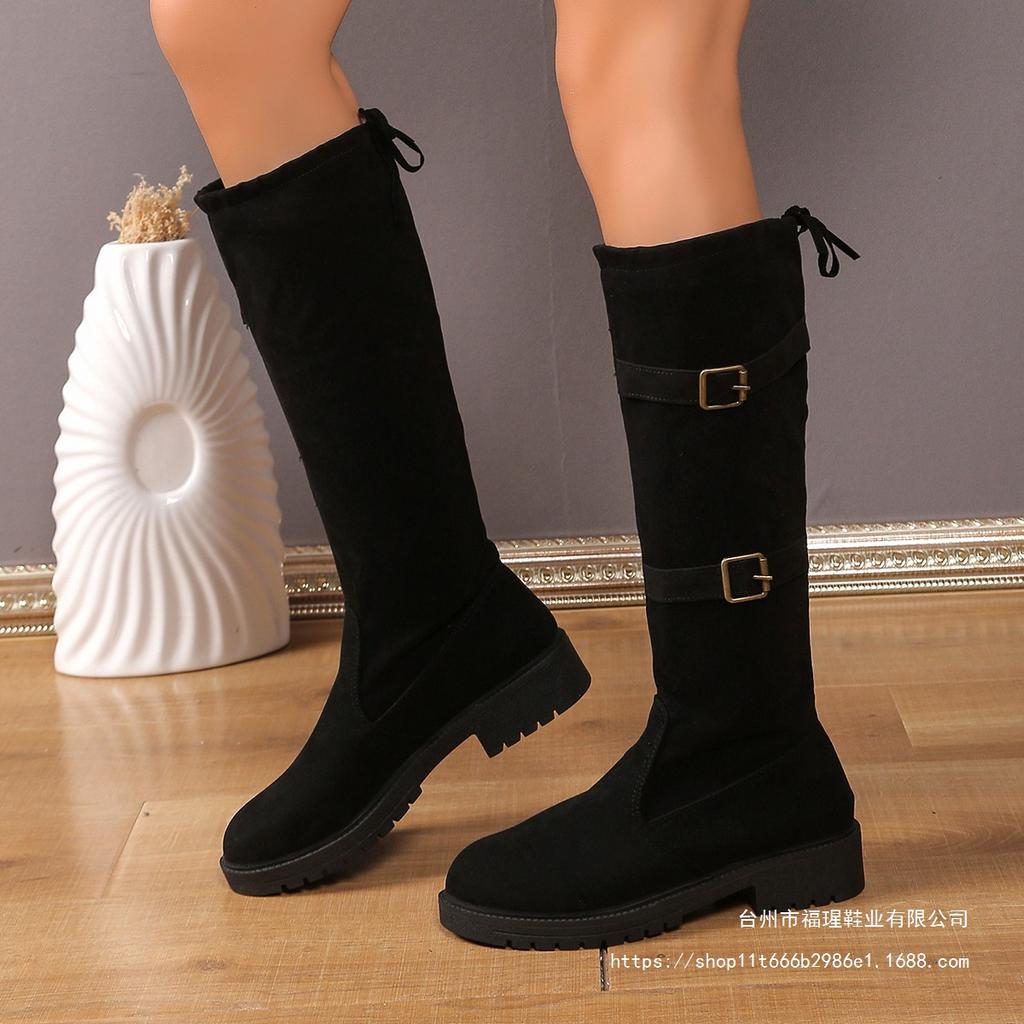 Spot 2025 Summer New Autumn and Winter Large Size Buckle Women's Martin Boots Simple Suede Boots