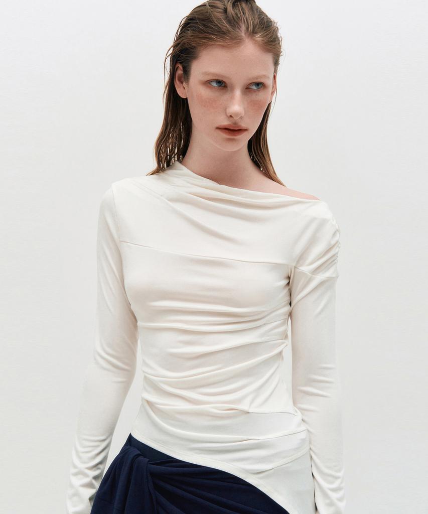 Kimjisu One Shoulder Draped Jersey Top _ White