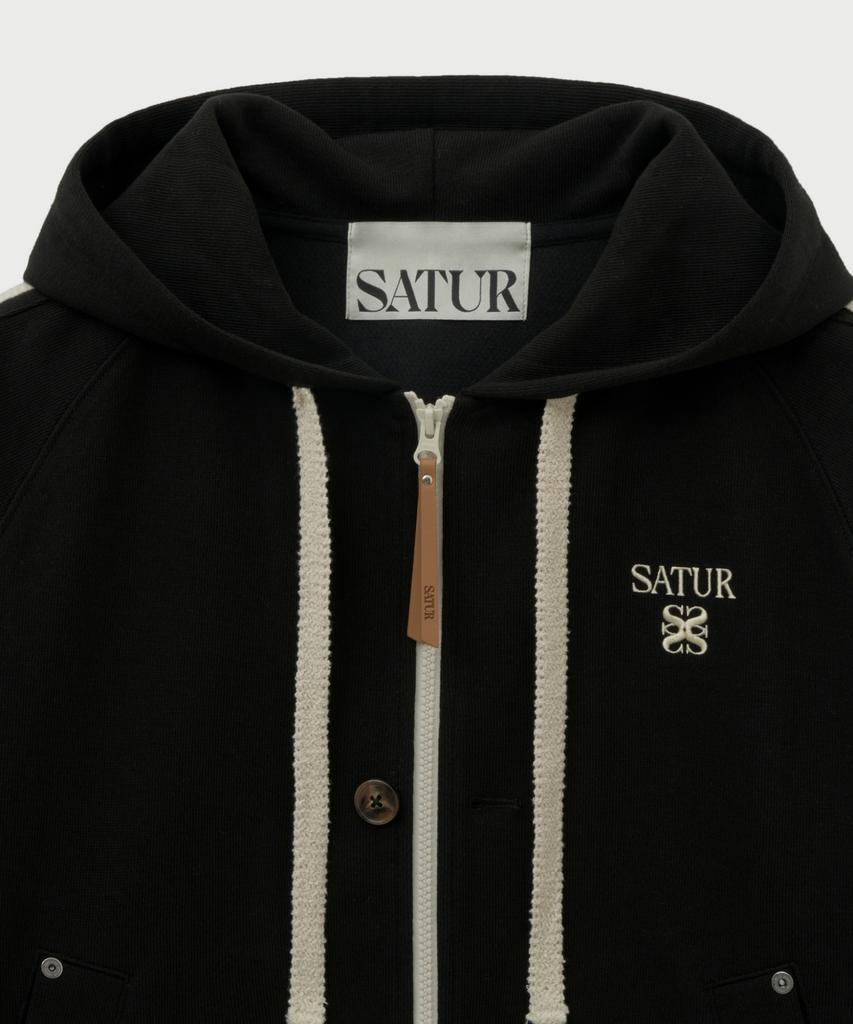 Satur Lawton Loose Fit Zip-Up Hoodie Caviar Black