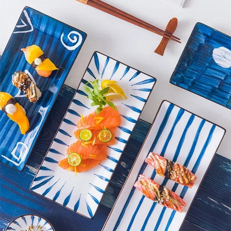 Rectangular Ceramic Dinner Plate Steak Dessert Japanese Style Sushi Porcelain Plates Kitchen Dining Room Tableware Set