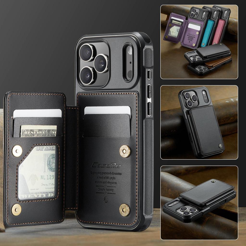 CaseMe-C22 Protective Skins For iPhone  17/17 Air/17 Pro/17 Pro Max , Luxury PU Leather Case Wallet Card Holder Phone Cover for Woman Man