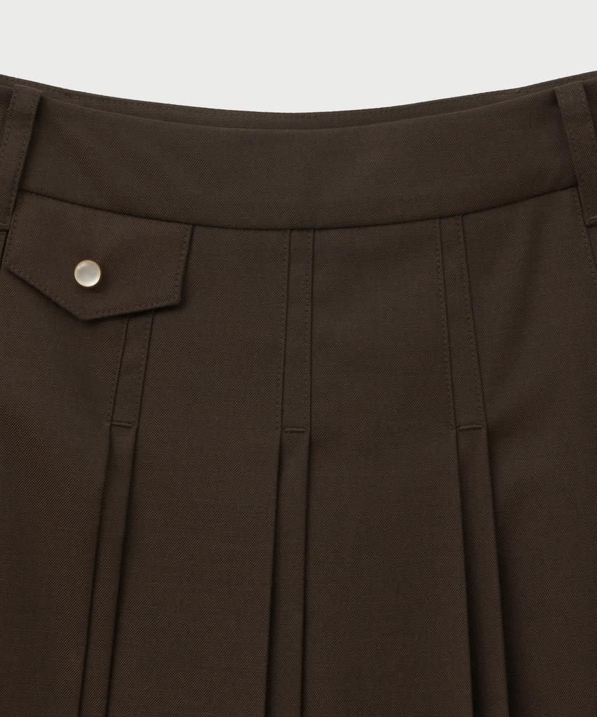 Seteo (W) Button Pleated Midi Skirt Brown