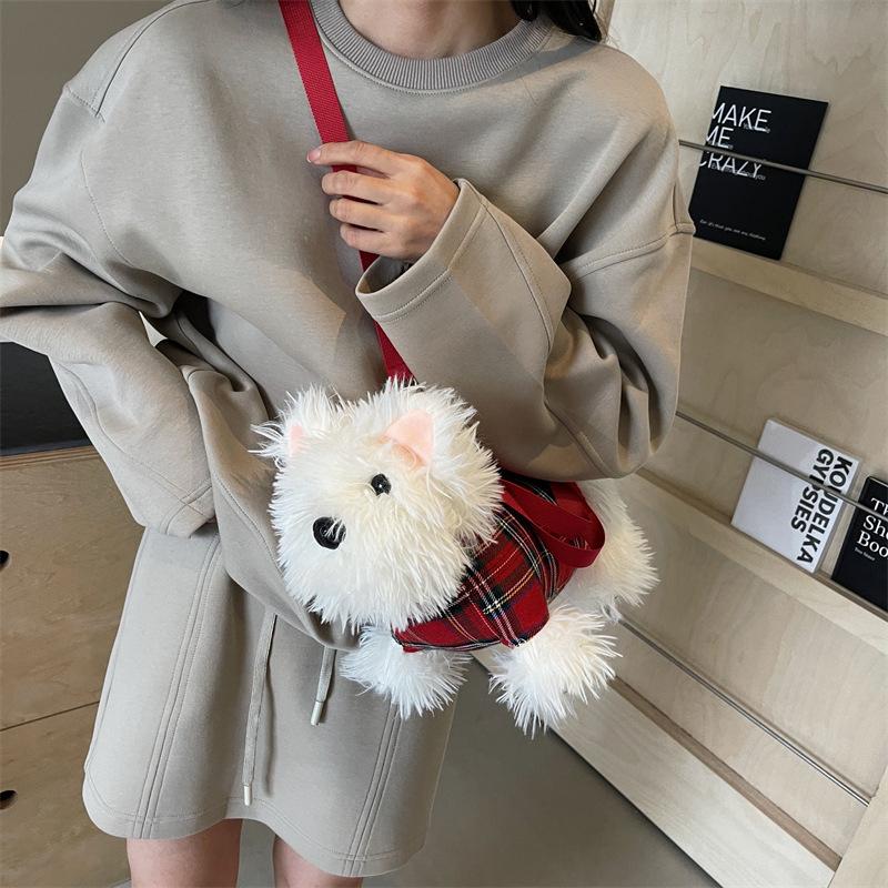 Cartoon Western Highland Puppy Doll Slant Cross Bag Plush Toy Handheld Single Shoulder Slant Cross Bag