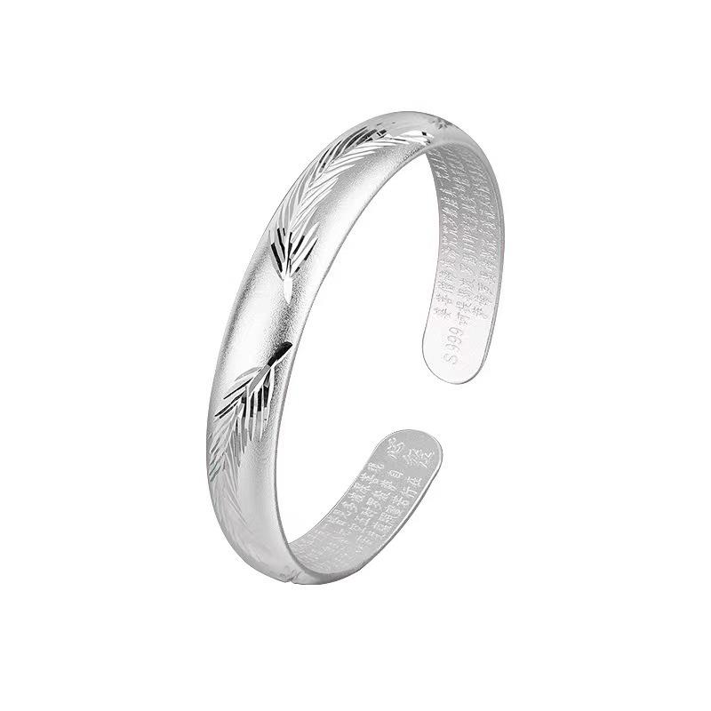 Ретро Браслет с Пером и Сердцем, Открывающийся, Песочно-Золотой, с Дизайном Листа - Вневременной