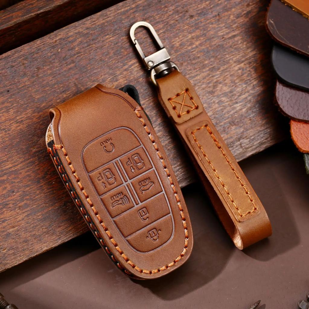 Leather Car Key Case Cover Fob Accessories for Hyundai Tucson Solaris Sonata Hybrid Nexo Nx4 Grand Santa Fe Keychain Holder Bag