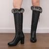 Women's High-heeled Boots Autumn and Winter Xiaoxiangfeng Thick-heeled Large-size Rabbit Fur Medium Boots