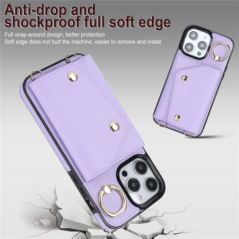 Lanyard Leather Wallet Card Phone Case for iPhone 15 14 Plus 13 12 11 for Samsung Galaxy S23 Ultra S22 Plus S21 FE A54 A14 Note 20 Crossbody FlipCover