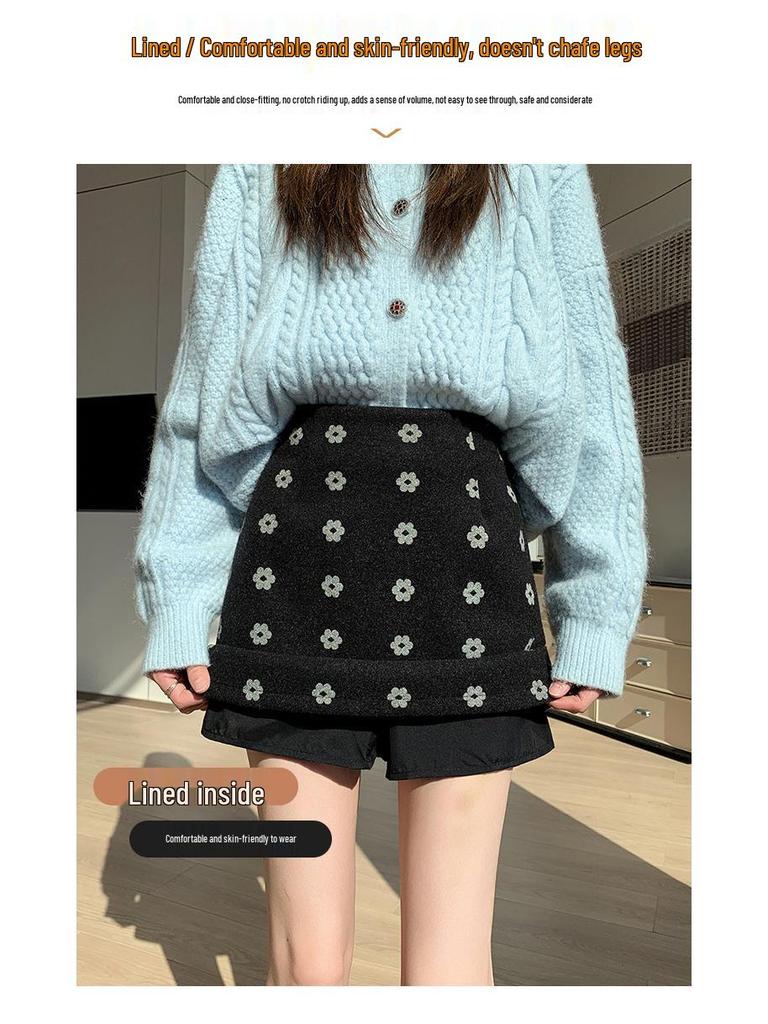 High-Waist Woolen A-Line Skirt: Cozy Autumn-Winter Style with Sweet, Slimming Fit