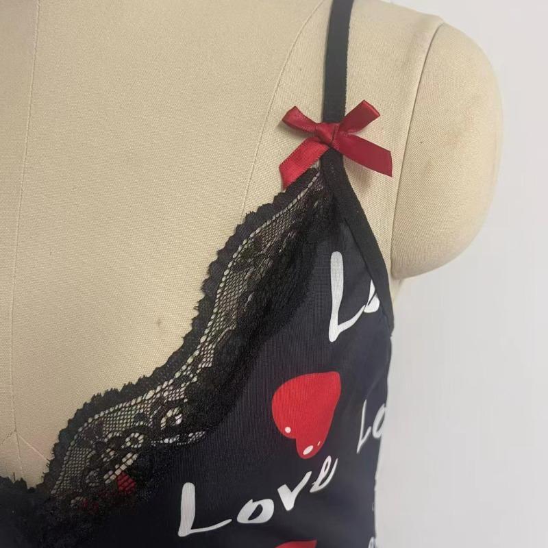 Women Sleepwear Nightgown Sexy Lingerie Love Printed Halter Backless Mini Dress Casual Pajamas Sleepshirts Nighties