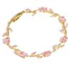 Bracelet for Women Stylish | Gold Plated Pink Crystal Floral Jewellery | Adjustable Chain for Women & Girls