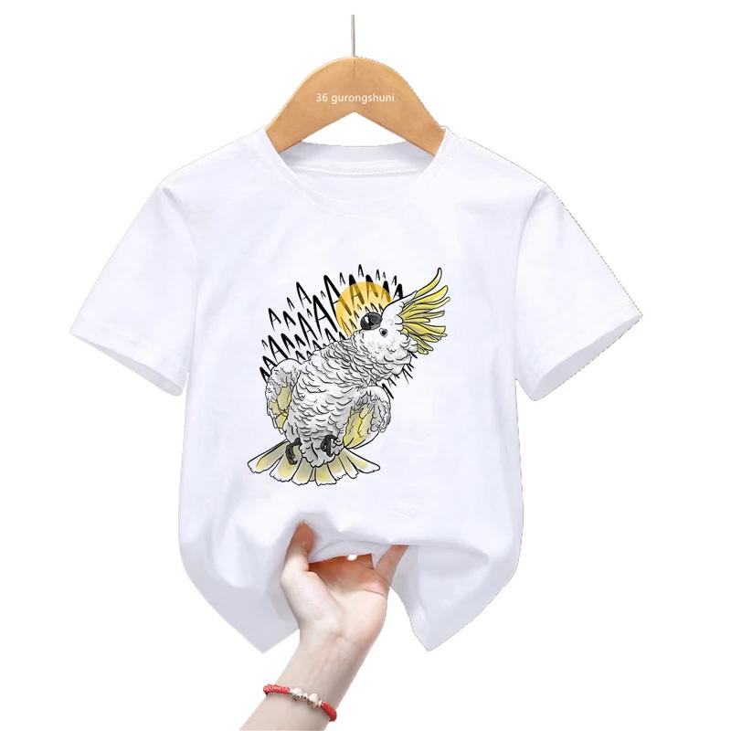 Sommar Tecknad Cockatiel Fågel Tryck T-shirt För Flickor/Pojkar Rolig Papegojfågel Barnkläder Kortärmad T-shirt