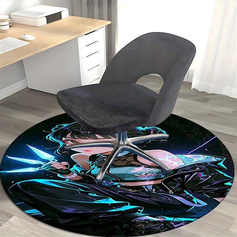 1pc Anime Tattoo Design Round Carpet  Office Chair Mat, NonSlip Rug for Home Decor, Living Room