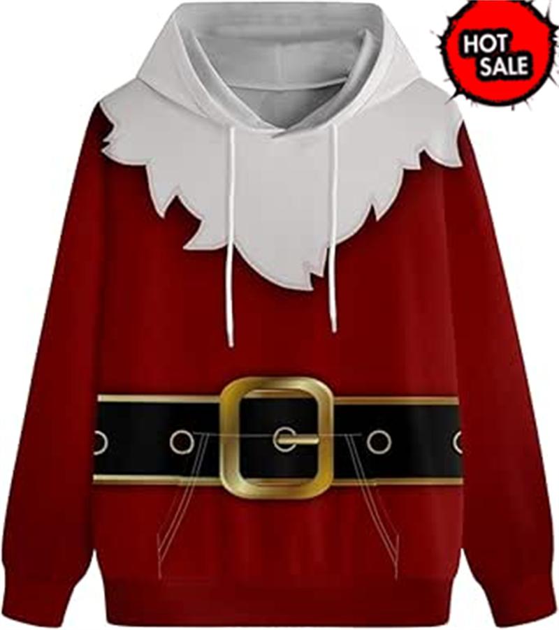 Felpa con Cappuccio Grafica da Uomo Babbo Natale alla Moda Divertente Muscolosa Felpa con Cappuccio Stampata Uomo Felpa con Cappuccio Brutta Vacanza di Natale Abbigliamento
