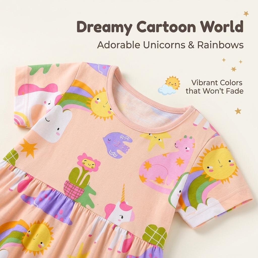 Girls' Dress, Children'S Cartoon Print Princess Dress, New Summer Children'S Dress