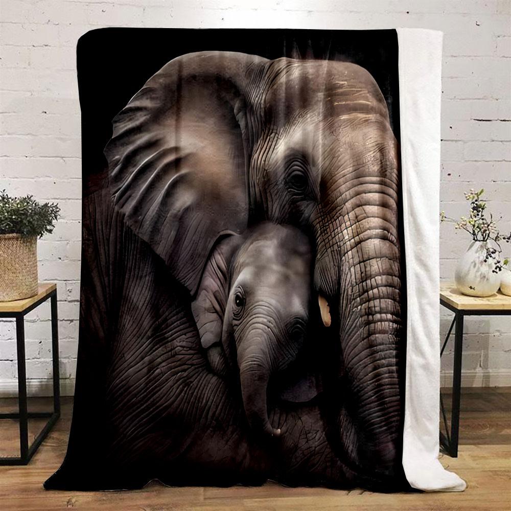 Elephant Mother And Baby Print Blanket Bedroom Blanket for Livingroom Couch Lunch Break Soft Throw for Friend's Festival Gift