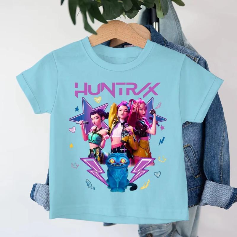 Ubrania dla dziewczynek Kpop Łowcy Demonów Huntrix Koszulka Letnia Krótki Rękaw Chłopcy Koszulki Topy Zabawny Prezent dla Fanów Harajuku Koszulki Dziecięce