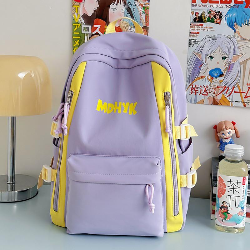 Nylon Backpack For Teens With Colorful Splicing And Letter Print For Daily Use