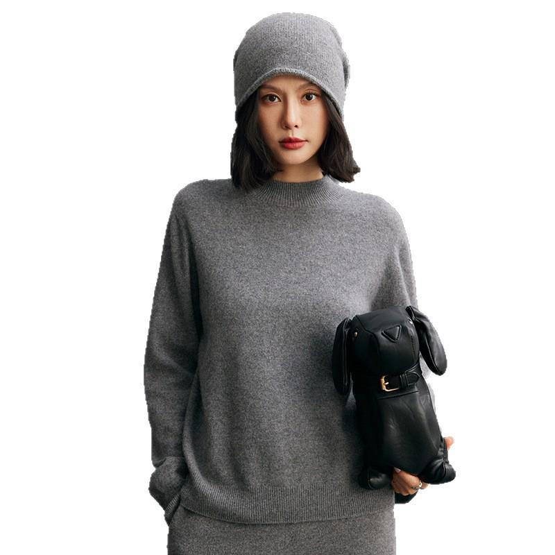 Women's Cashmere Loose Half-High Neck Sweater – Versatile Casual Knitwear for Autumn/Winter