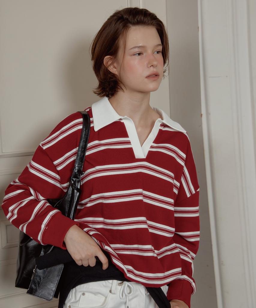 ANOETIC Anc Hope Stripe Rugby Sweatshirts_Red